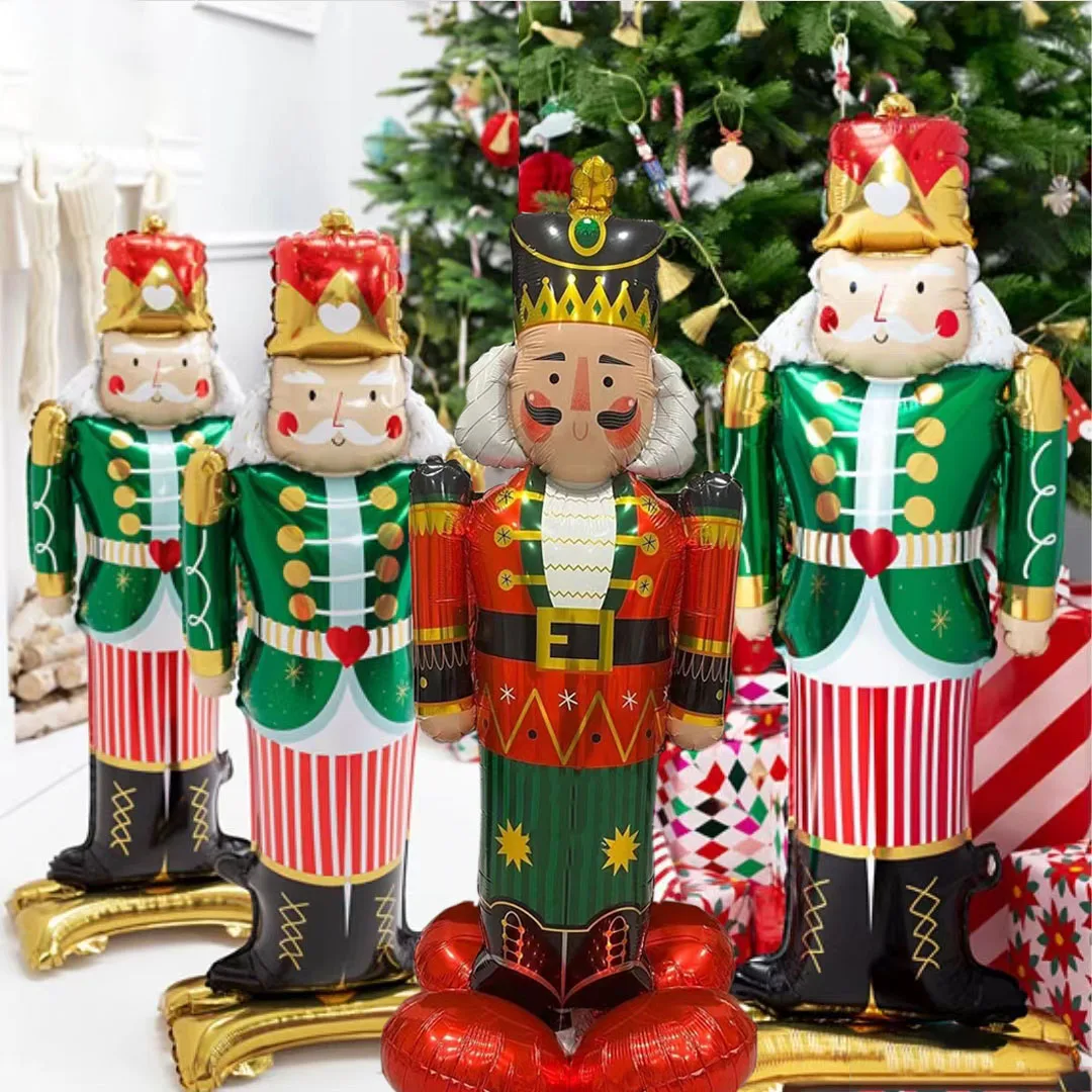 Globos navideños de pie para Navidad, Papá Noel, muñeco de nieve, Cascanueces, alce, árbol de Navidad, bolas de inflado, decoraciones de fiesta de Nochevieja, 2024