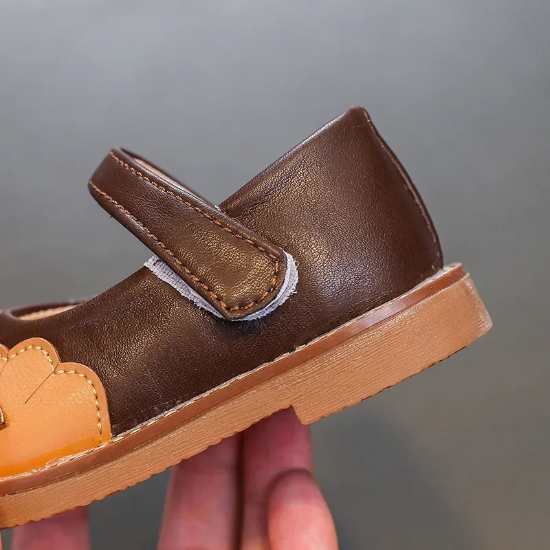 Flower Baby Girl Leather Shoes Low Heel Toddler Mary Janes Kindergarten Anti-slippery Infant Shoes for Babies Girls F11244