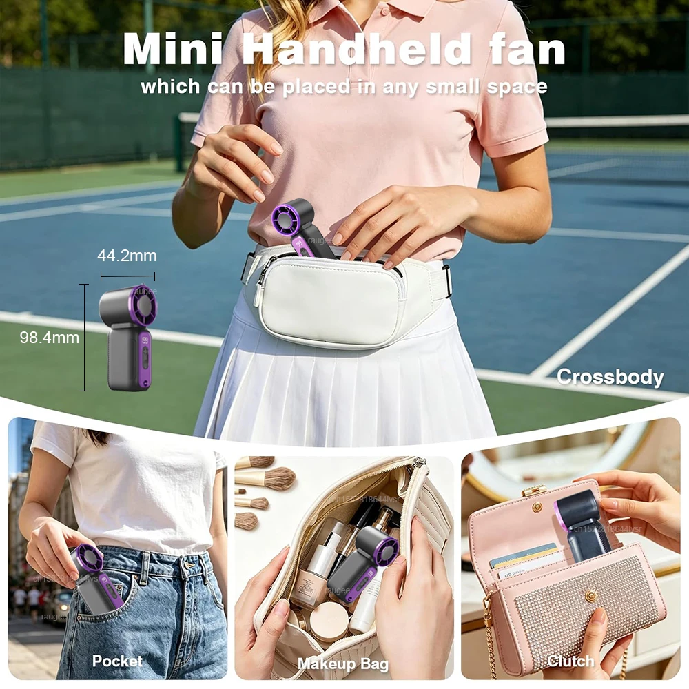 Compact Rechargeable Handheld Fan with Digital Display and LED Lighting