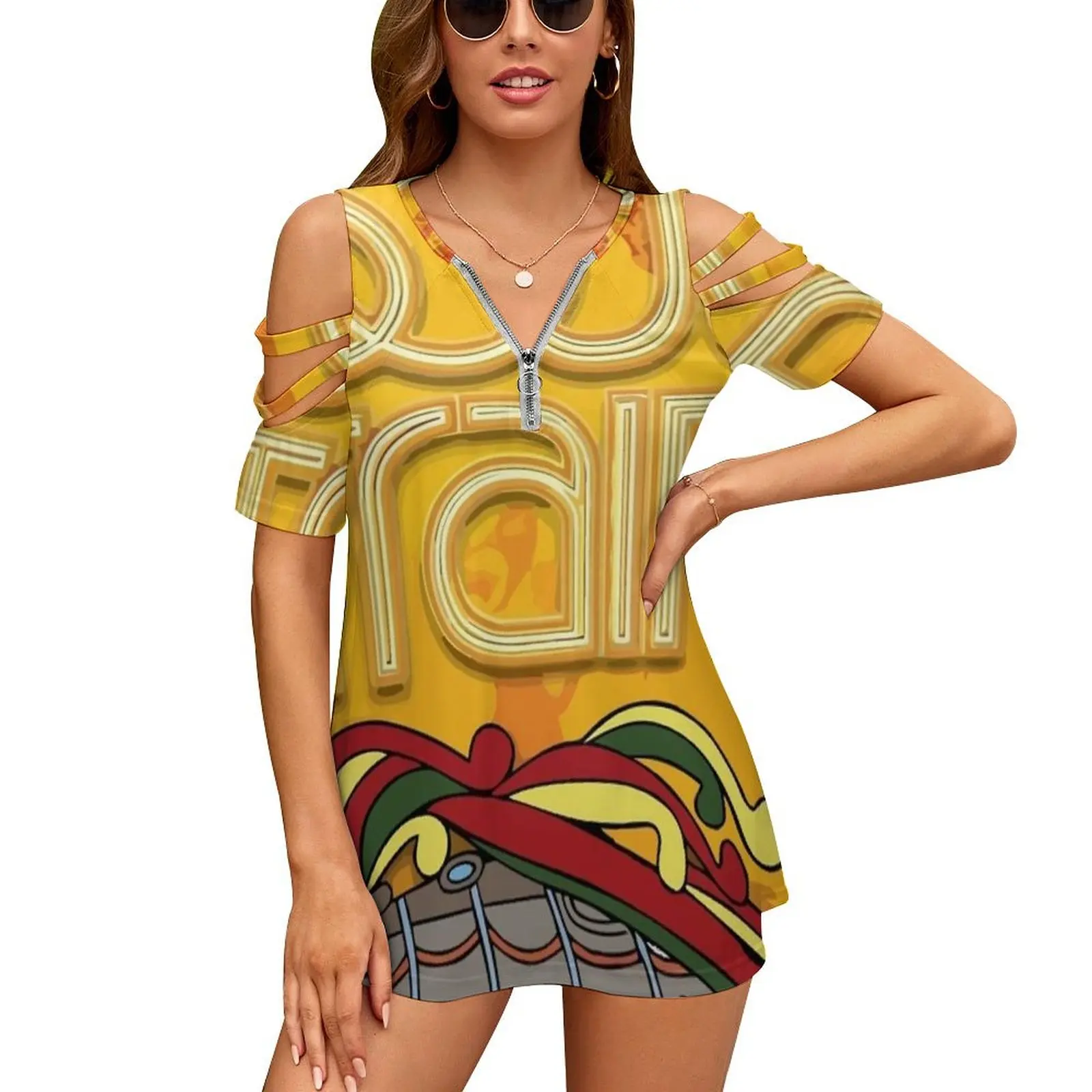 Best Of Soul Train T-Shirt Da Donna Summer Fashion Print Floral Con Scollo A V Zipper Tshirt Hollow Pullover Ladies Top Jazz Imento