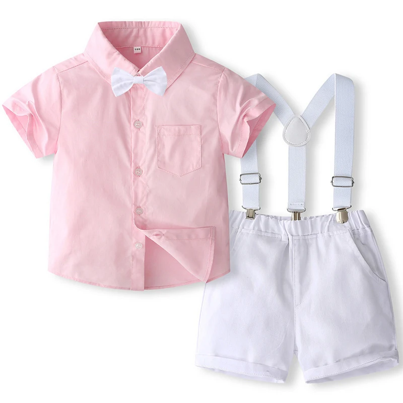 

4Piece Set Summer Kids Clothes Boys Fashion Gentleman Suit Cotton Short Sleeve Baby Tops+Shorts Children Boutique Clothing BC696