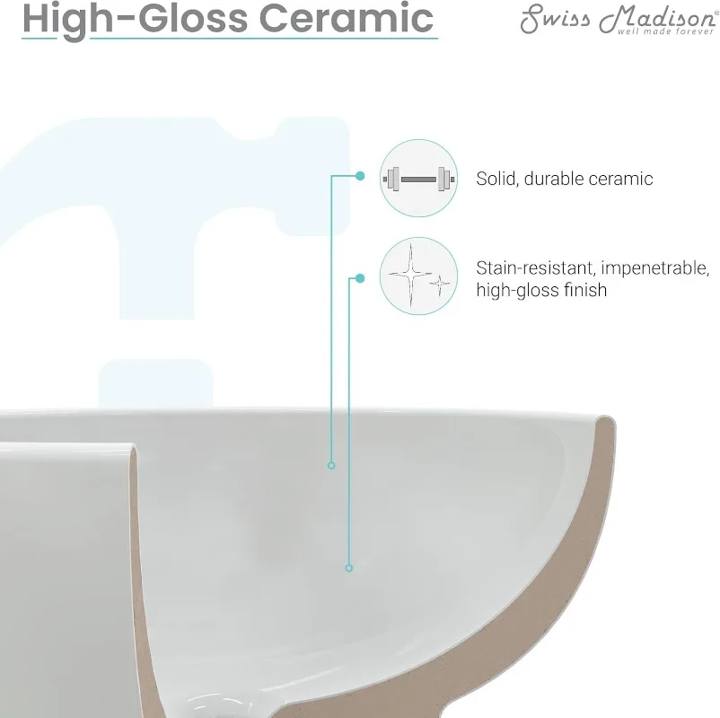 Well Made Forever Monaco Pedestal Sink Glossy White High Gloss finish protects the sink from scratches and stains 4