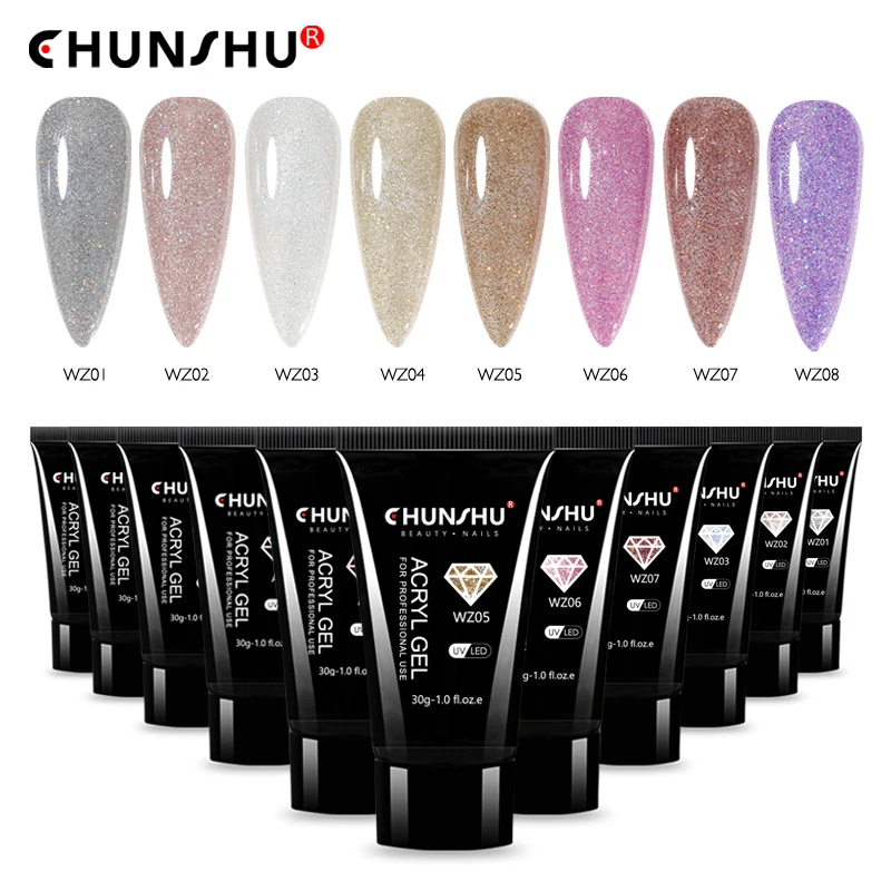 

CHUNSHU 30ml Extension Nail Gel Glitter Poly UV Gel For Finger Extensions Semi Permanent Quick Buildling Reflective Gel Nail Art