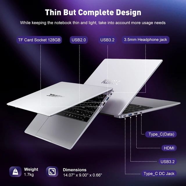 Ультратонкий ноутбук ACEMAGIC 15,6 дюйма, 16 ГБ ОЗУ, 512 ГБ SSD, Intel N97, ноутбук для геймеров, дисплей 1920*1080, офисный учебный компьютер, Windows 11 3