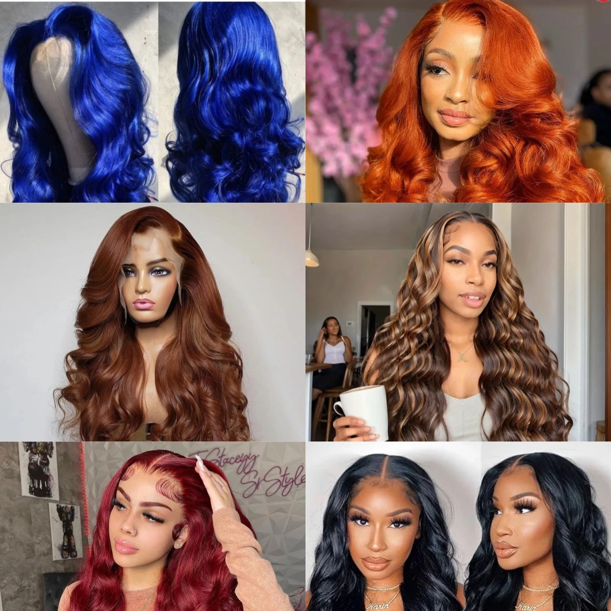 

Various Colors 13x4 Body Wave Lace Front Wig Glueless Brazilian Brown Orange Lace Frontal Wigs For Women Preplucked Human Hair