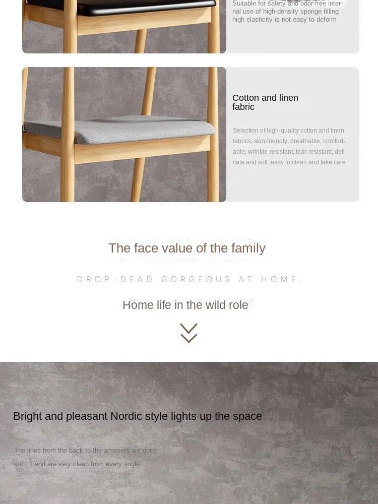Description Picture 3 of itemJOYLIVE Nordic Solid Wood Dining Chair Light Luxury White Wax Wood Living Room Chairs Modern Simple Leisure Armchair Furniture
