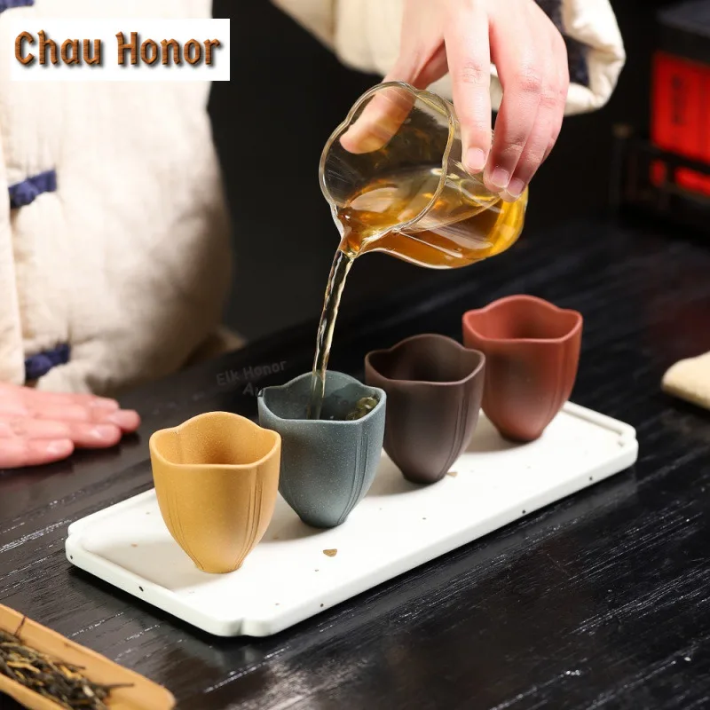 70ml Yixing Purple Sand Lotus Leaf Teacup Retro Tea Bowl Tea Cup Set Tea-tasting Personal Cup Chazhan Master Cups Chinese Teaset