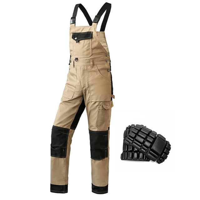 Monos de algodón para hombre, ropa de trabajo mecánica con rodilleras, peto  con múltiples bolsillos, ropa de trabajo - AliExpress
