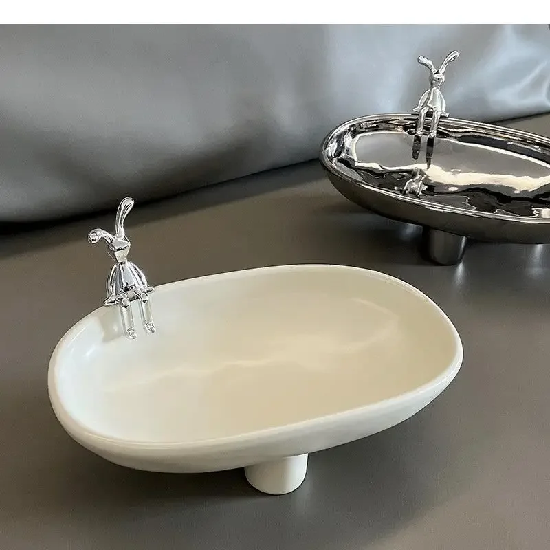 

Tray Plate Jewelry Bowl Snack Trays Plates Desktop Key Ceramic Decorative Organizer Refreshment Storage
