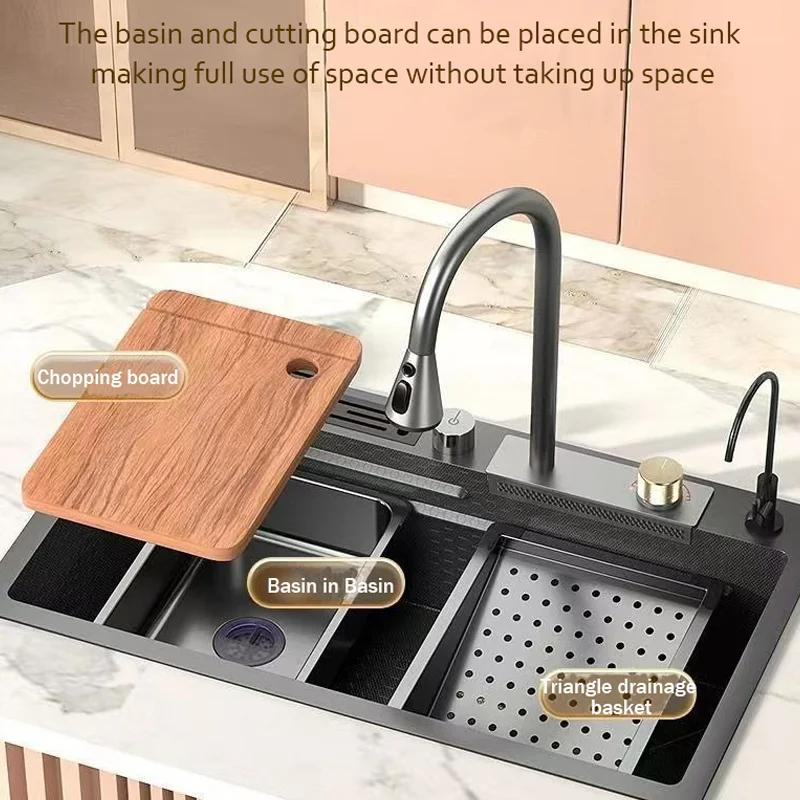 Kitchen Sink Matte Square Kitchen Accessories Large Single Bowl Wash Basin Faucets Nano Stainless Steel Sink kitchen accessories kitchen sink kitchen sink faucet set