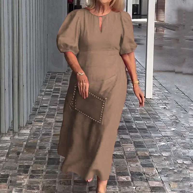 

Vintage O Neck Puff Sleeves Women Party Dress New 2024 Multi Color Loose Office Dress Casual High Waist Summer Long Dress Mujer