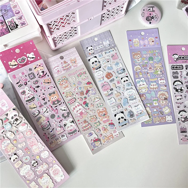 

6Pcs Cute Panda Bunny Laser Stickers Decoration Scrapbooking Photocard Frame DIY Journal Album Diary Kawaii Stationery