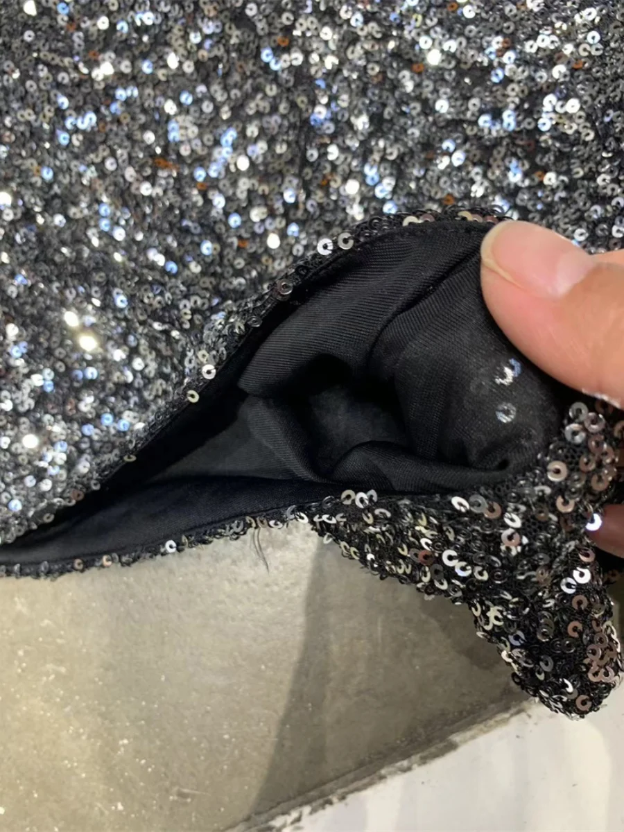 2024 Spring And Summer Sequined Shiny Heavy-Duty Zipper Nightclub Socialite Shorts Trendy Sexy Versatile Black Booty Pants Women