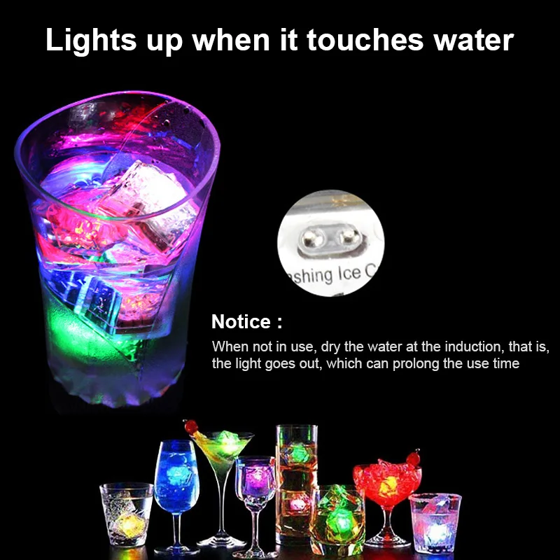 Flash LED Ice Cubes Light Water-Activated Flash LED Luminous Ice Cube  Lights for Wedding Birthday Valentine Day Bars Drink Decor