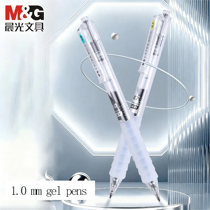 M&G 1.0mm Gel Pen Black Extra-Bold Tip Refillable with Soft Rubber Grip for Students And Office Use