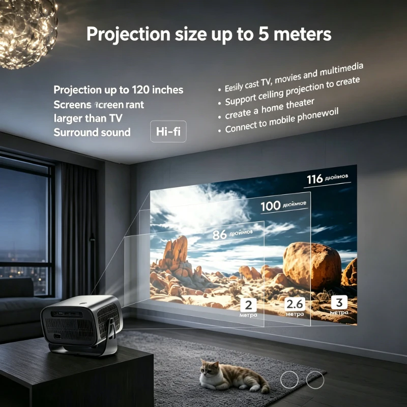 2026년형 A10 미니 프로젝터, 자동 초점, 4K 지원, WiFi 스마트 휴대용 홈 시네마, HD 입력, USB 호환, 다중 연결 지원