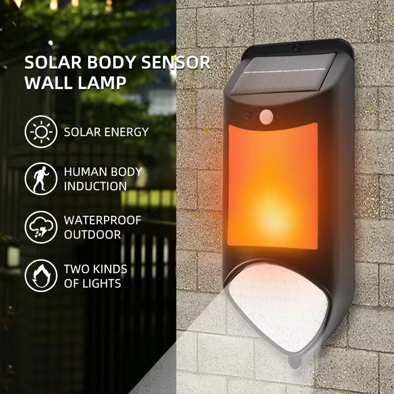 2022 New Outdoor Solar LED Flame Induction Lamp Outdoor Lamp Courtyard Wall Hanging Decor Solar Wall Light Garden Waterproof solar lights for backyard