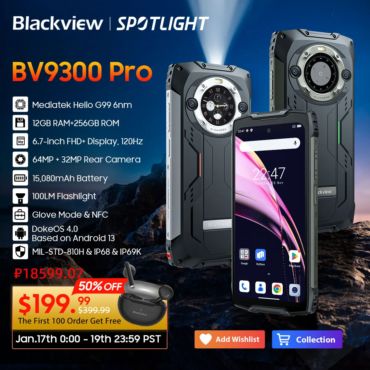 [Estreno mundial] Blackview BV9300 PRO Smartphone robusto Helio G99 Android 13 Teléfono móvil 8GB /12GB RAM, teléfonos celulares desbloqueados con pantalla dual
