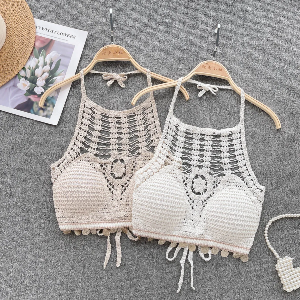 off the shoulder top with halter bralette