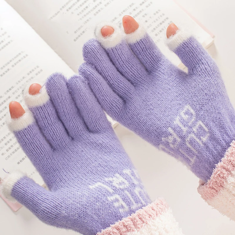 

Перчатки для сенсорных экранов, зимние плотные теплые вязаные женские перчатки с пальцами для студентов, велосипедные перчатки для активного отдыха