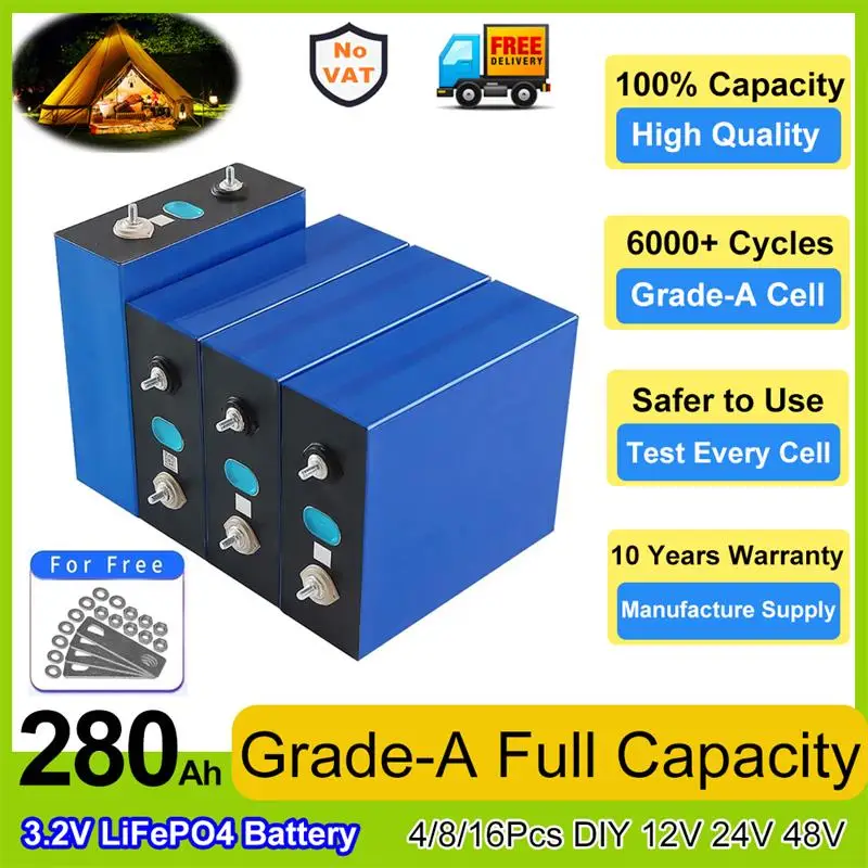 Batteria Lifepo4 3.2V 280Ah 200Ah 105Ah 6000 + Deep Cycle Fai Da Te 12V 24V 48V Batteria Al Litio Ferro Fosfato Con Viti, Barra Dell'Autobus