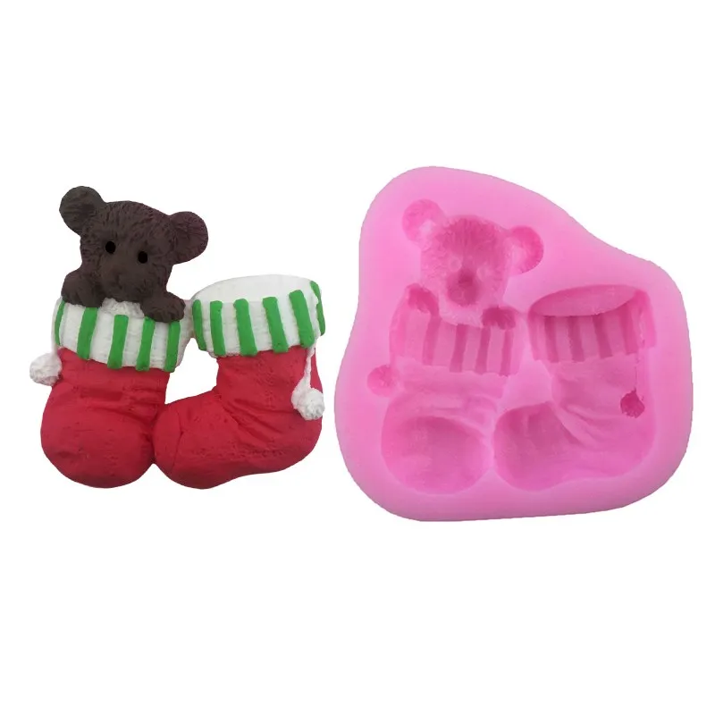 

Рождественские носки в виде медведя, шарик для волос, милая форма, форма из жидкого силикона, глина, капля, клей, украшение, торт, десерт, кухонные аксессуары для выпечки