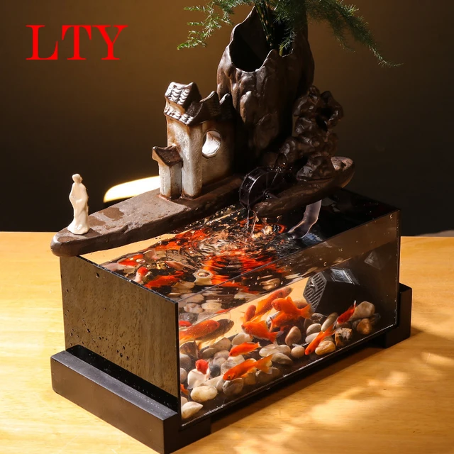 Fontaine d'eau cascade intérieure avec anneau de brouillard, résine,  ornements lumineux, flux de montagne, artisanat, décoration de bureau,  cadeaux pour la maison - AliExpress