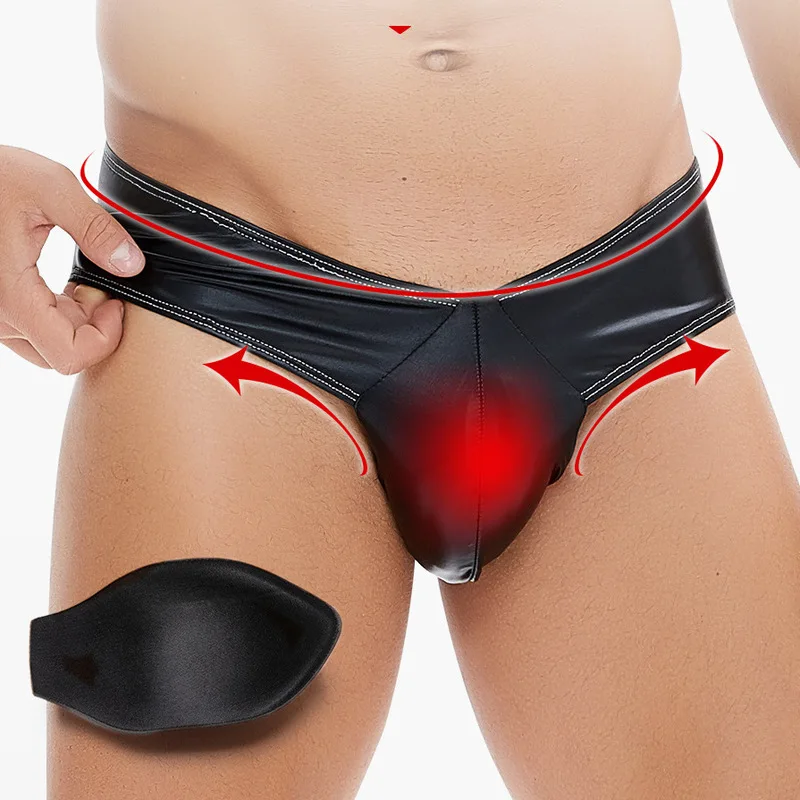 Men's Hip Lifting Pants with Front Raised Back Design Sexy Pu Leather Briefs Body Shaper Lingerie Underwear