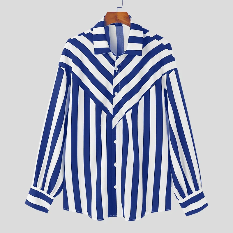 thumbnail image 1 of INCERUN Tops 2024 Moda de estilo americano Nueva camisa de diseño de patrón de rayas para hombres Blusa informal de manga larga para hombre S-5XL, 1 of 5