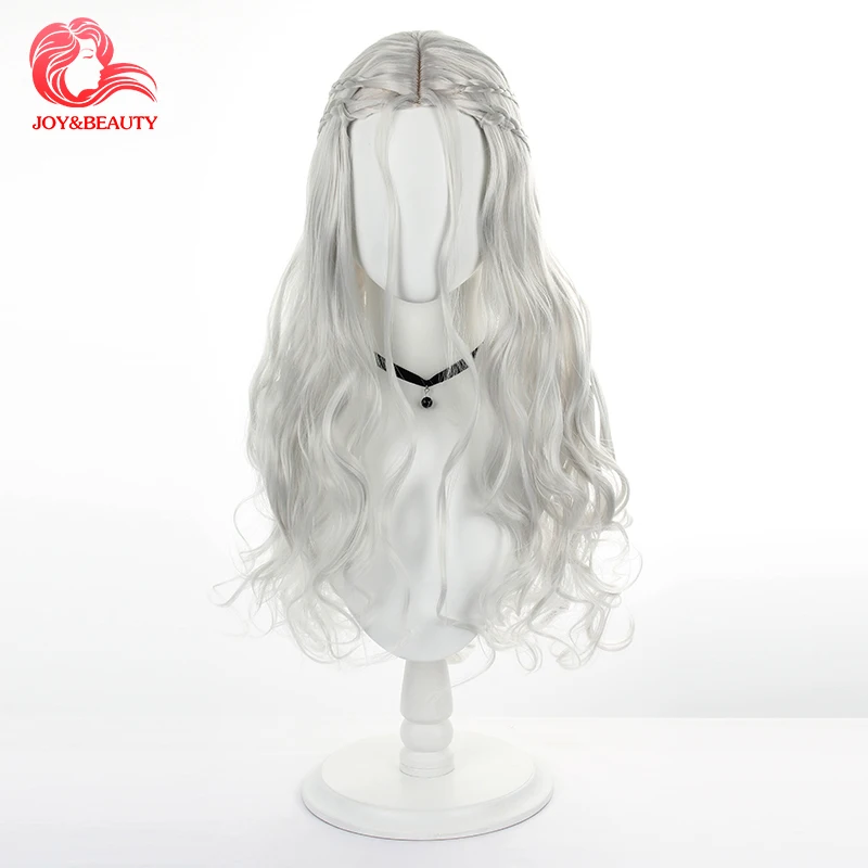 

JOY&BEAUTY Women Synthetic Wig Grey Long Curly Hair Simulation Scalp Heat-Resistant Wig Daily Use Halloween Party Wigs + Cap