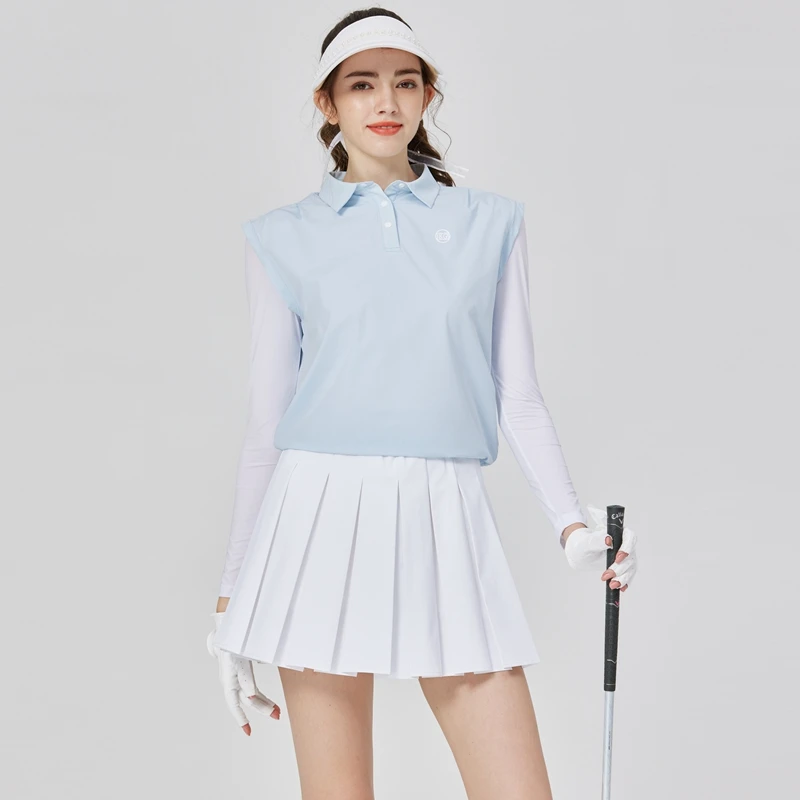New Golf Clothes BG Women's Top Ice Silk Long-sleeved Sunscreen Fake Two-piece Loose Shirt Tennis Pleated Skirt Ladies Golf Wear
