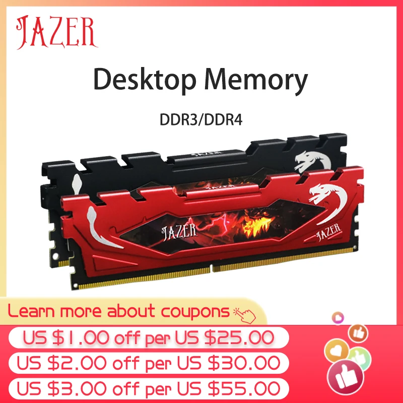 JAZER DDR4 Ram 16GB 3000MHz 3200MHz 2400MHz 2666MHz 2GB 4GB 8GB Desktop Memory Computer DDR3 1600MHz 1866MHz Rams With Heatsink |