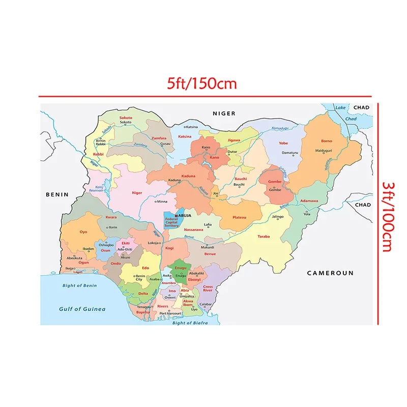 The Nigeria Map of Political 150*100cm Non-woven Canvas Painting Home Decorative Poster Wall Art Pictures Teaching Supplies