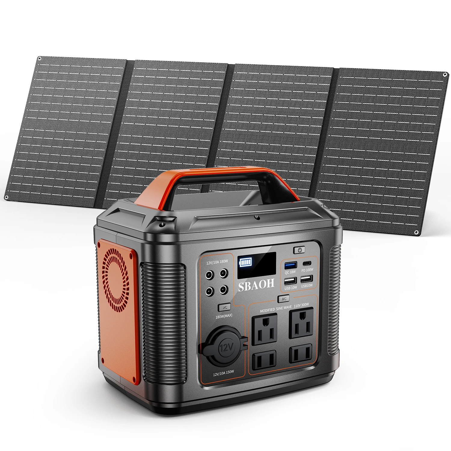 296Wh 300W Camping Power Station,Modified Sine Wave 110V AC Outlet, Solar Generator Lithium Battery Home Backup,60W Solar Panel 1