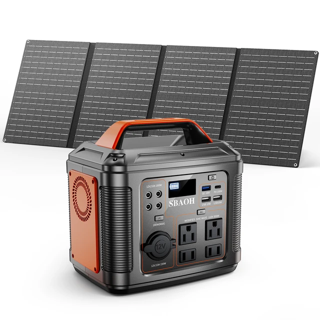 296Wh 300W Camping Power Station,Modified Sine Wave 110V AC Outlet, Solar Generator Lithium Battery Home Backup,60W Solar Panel