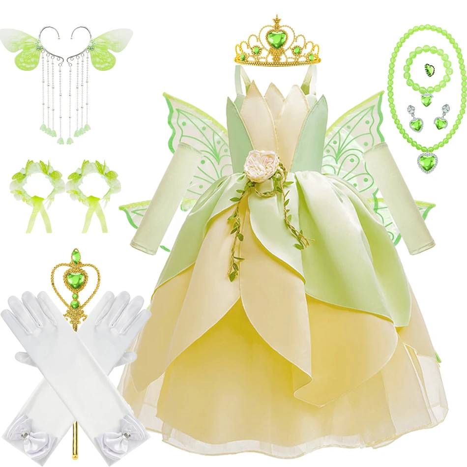 Tiana Cosplay Party Dress For Girls Purim Carnival Halloween Princess Costume Nuovo Arrivo Giochi Di Ruolo Vestiti Per Bambini 2-11 Anni