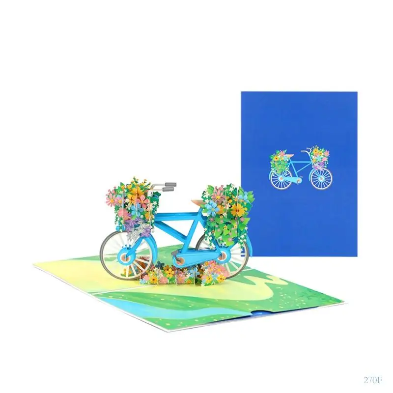 270F 3D Pop-Up Bike Flower Greeting Card with Envelop for Birthday Father's Day