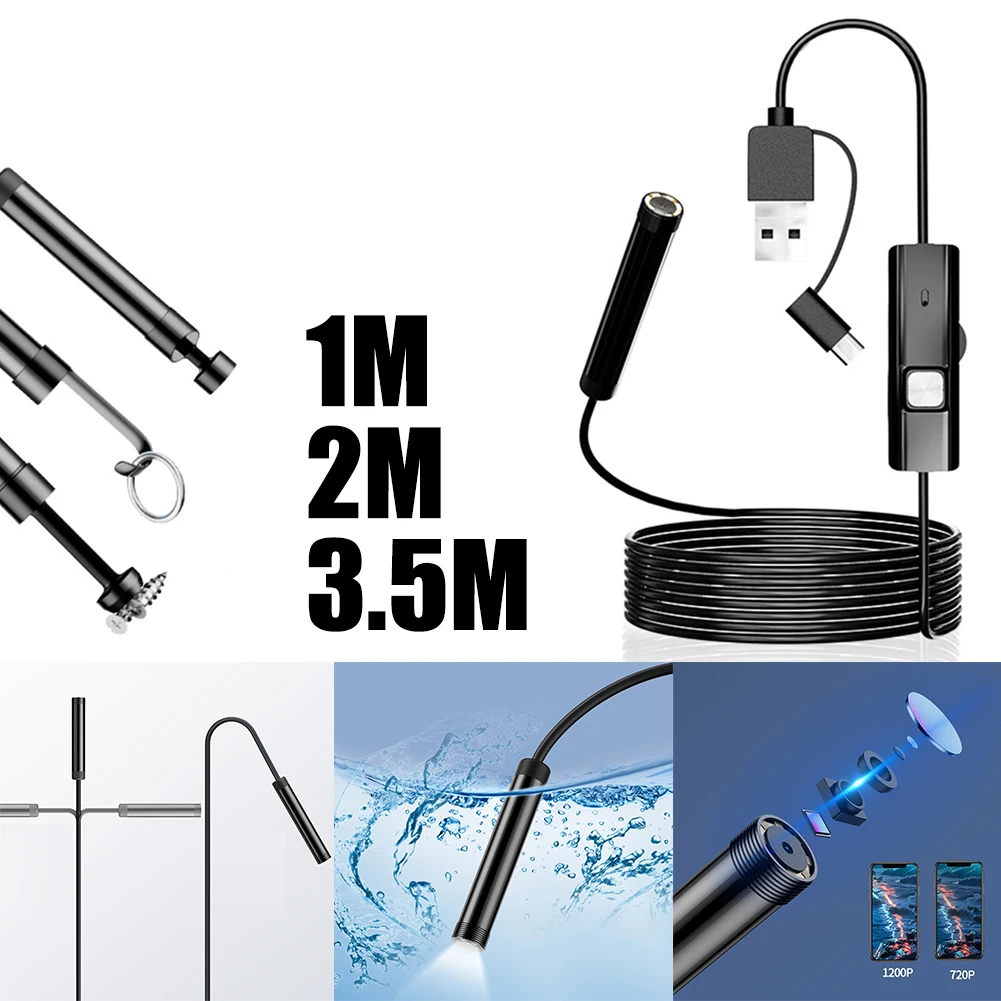 Inspection Tool 100CM 1200P HD Camera 5.5MM Waterproof Brightness Adjustment Feature Compatible With Mobile Phones