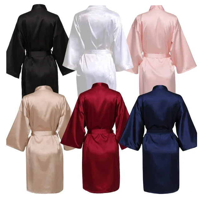 Robe de mariée d'équipe de fête de mariage, sans lettres, Kimono, pyjama en Satin, peignoir uni de demoiselle d'honneur, SP088 1