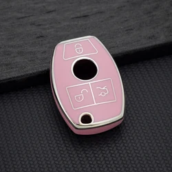 Deluxe Soft TPU Car Key Cover with Keychain Attachment (Pink Key Case)