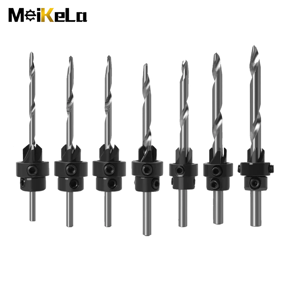 Meikela 7pcs Countersink Drill Bit Set Tampered Drill Wood Screw Drills