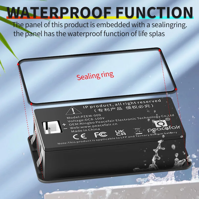 방수 배터리 용량 표시기 DC 전압계 8-100V 납 산성 리튬 철 배터리 테스터 SOC 미터 12V 24V 48V 72V