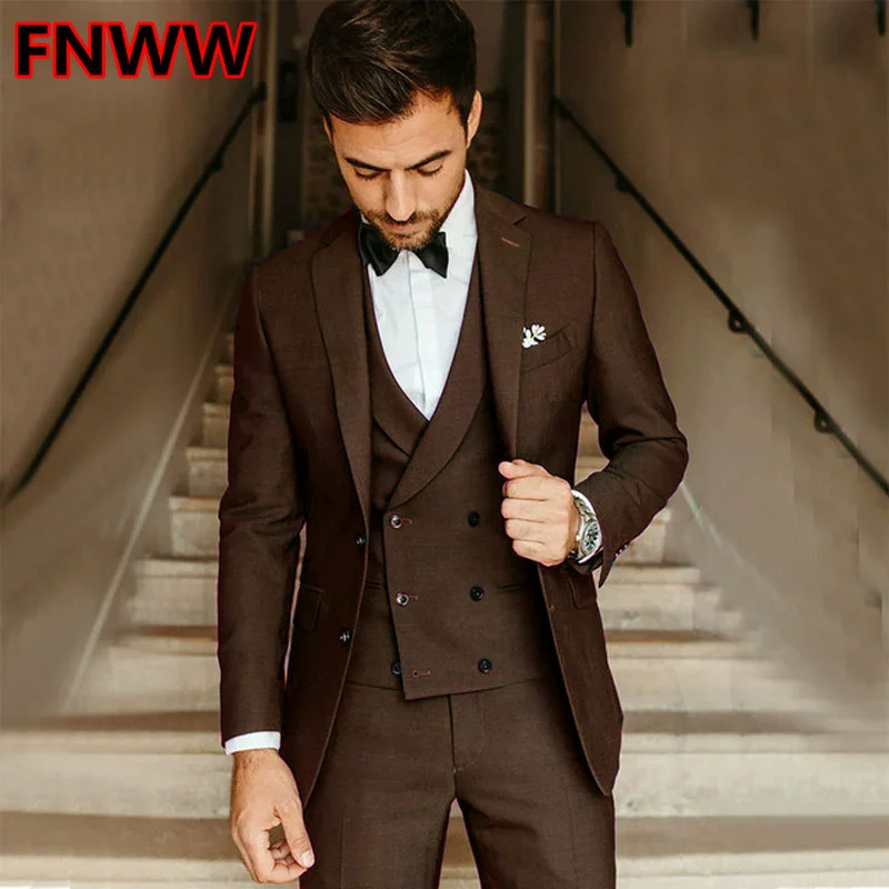 Men's Slim Fit Three-Piece Suit High-End Formal Wear for Wedding Party Business Single Button Decorative Buttons Polyester Fiber