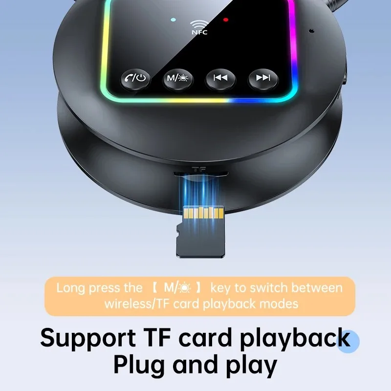 VIKEFON Wireless Audio Receiver Transmitter Adapter Bluetooth 5.4 AUX RCA TF Card NFC Link RGB light for Car TV Active Speakers