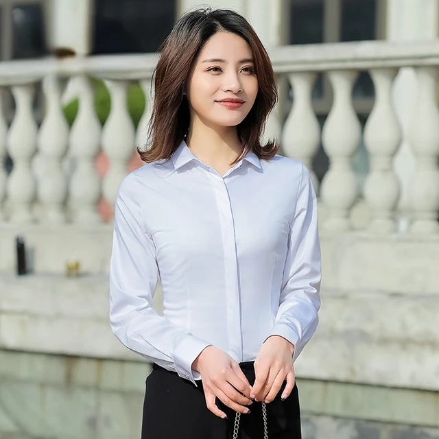 Blusas femininas blusas camisa branca blusa de manga comprida feminina  topos ol camisa básica blusas 2023 moda elegante roupas femininas -  AliExpress