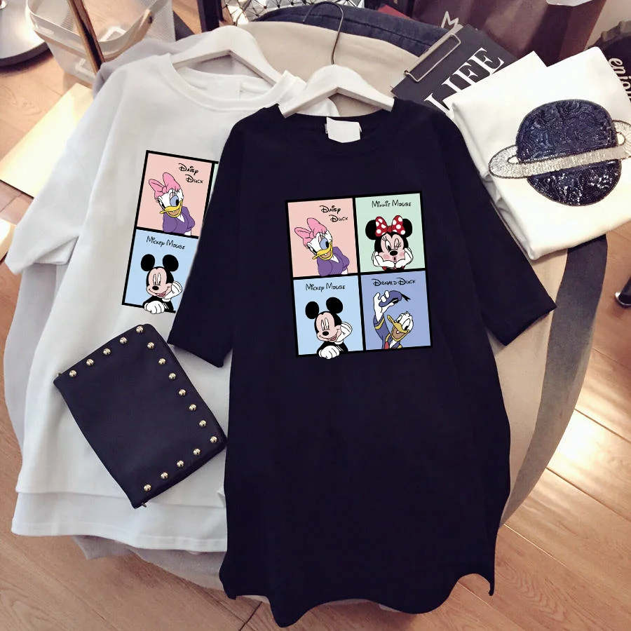 Disney T-shirt Mickey Donald Duck Print Cartoon T-shirt Women's Summer Loose Casual Fashion Mid-Length Large Size Short-sleeved 4