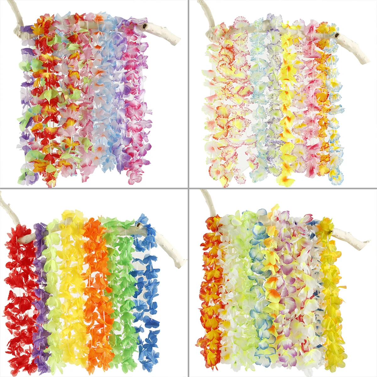 Hawaiian Flower Necklaces Artificial Flower Leis Garlands Multicolor For Beach Party Luau Wedding Birthday Party Decoration 50pc artificial flower leis
