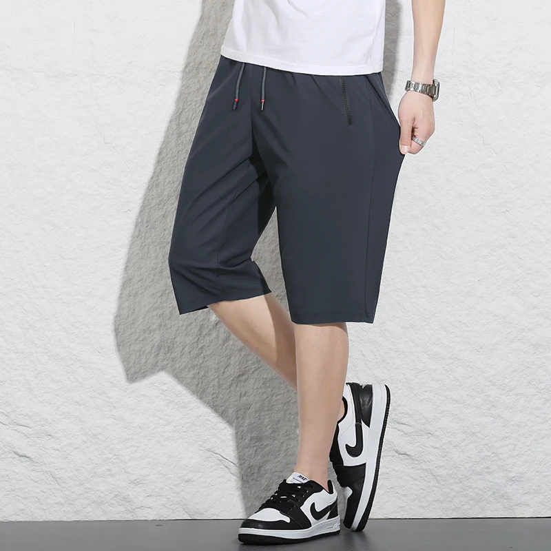 New Summer Thin Men'S Elastic Quick Dry Casual Sports Shorts Loose And Stylish Versatile Ice Silk Straight Leg 7-Point Trousers