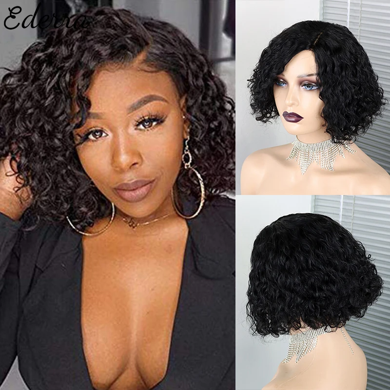 

Short Bob Wig Jerry Curly T Part Human Hair Wigs for Black Women PrePlucked Transparent Deep Wave Frontal Wig Brazilian Lace Wig