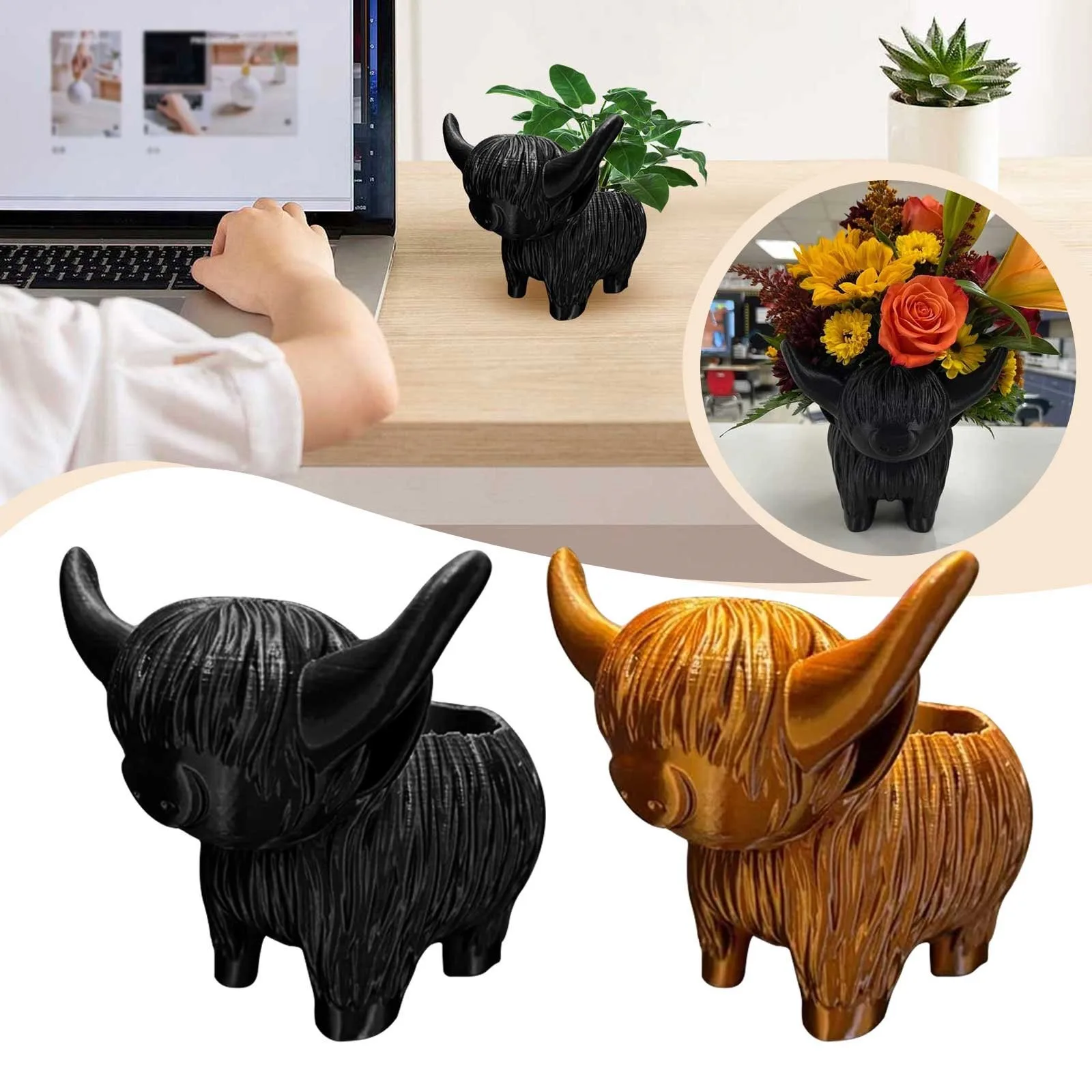 

Cute Highlands Cow Succulent Planter Pot Resin Cactus/Flower Container Animal Holder For Indoor Plants